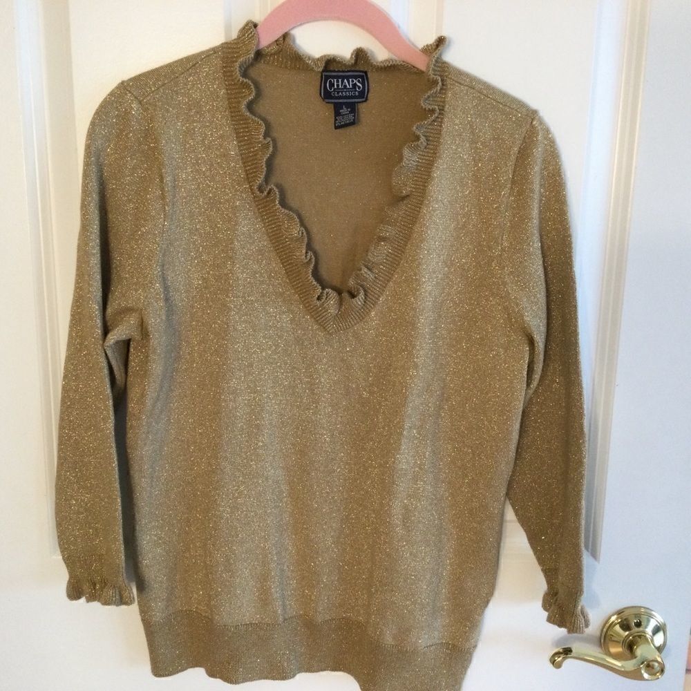 Chaps Gold Lurex Ruffle Top  Women’s Sz L